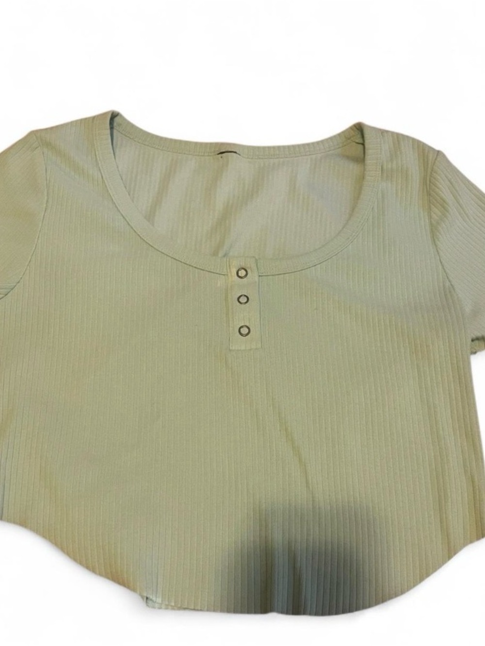 Ribbed‎ Scoop Henley Crop Top in Light Sage